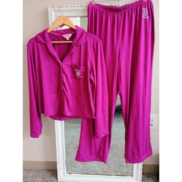 Juicy couture Y2K logo rhinestones soft pajama set long sleeve and pants Large - Picture 2 of 10